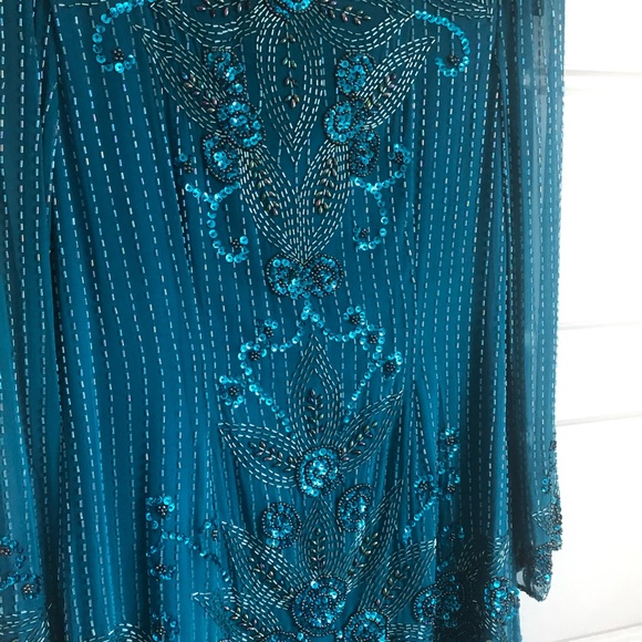 Beautiful sequin and beaded turquoise dress - Picture 2 of 3